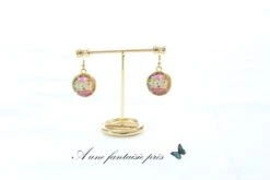 Boucle D'oreille Doré Cabochon Féerie De Noël