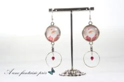 Boucle D'oreille Argenté Cabochon Perle Noël Et Créole Avec Perle