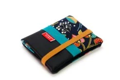 Portefeuille Cuir Noir Femme, Portefeuille Tissu Ethnique, Petit Portefeuille élastique, Cadeau Anniversaire, Cadeau Femme Noël