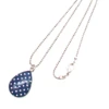 Collier, Pendentif, Goutte, Cabochon * Bleu Marine * Pois, Blanc, Argenté, Femme, Fantaisie, Cadeau Pour Elle, Noël.