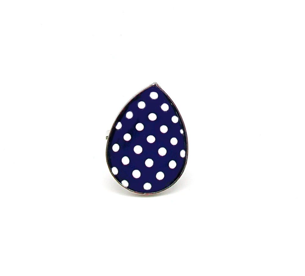 Collier, Pendentif, Goutte, Cabochon * Bleu Marine * Pois, Blanc, Argenté, Femme, Fantaisie, Cadeau Pour Elle, Noël. 3 Collier, Pendentif, Goutte, Cabochon * Bleu Marine * Pois, Blanc, Argenté, Femme, Fantaisie, Cadeau Pour Elle, Noël. – Image 3