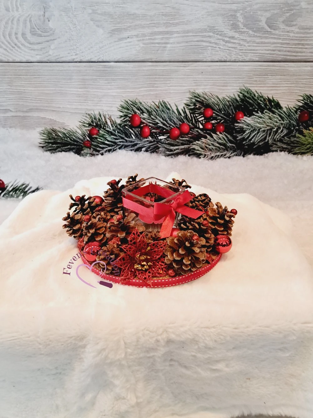 Centre De Table Noël - Jour De L'an / Décoration De Table Ou Autre Avec Bougeoir - Pomme De Pin Et Boules Et Bonhomme De Neige 4 Centre De Table Noël - Jour De L'an / Décoration De Table Ou Autre Avec Bougeoir - Pomme De Pin Et Boules Et Bonhomme De Neige – Image 4