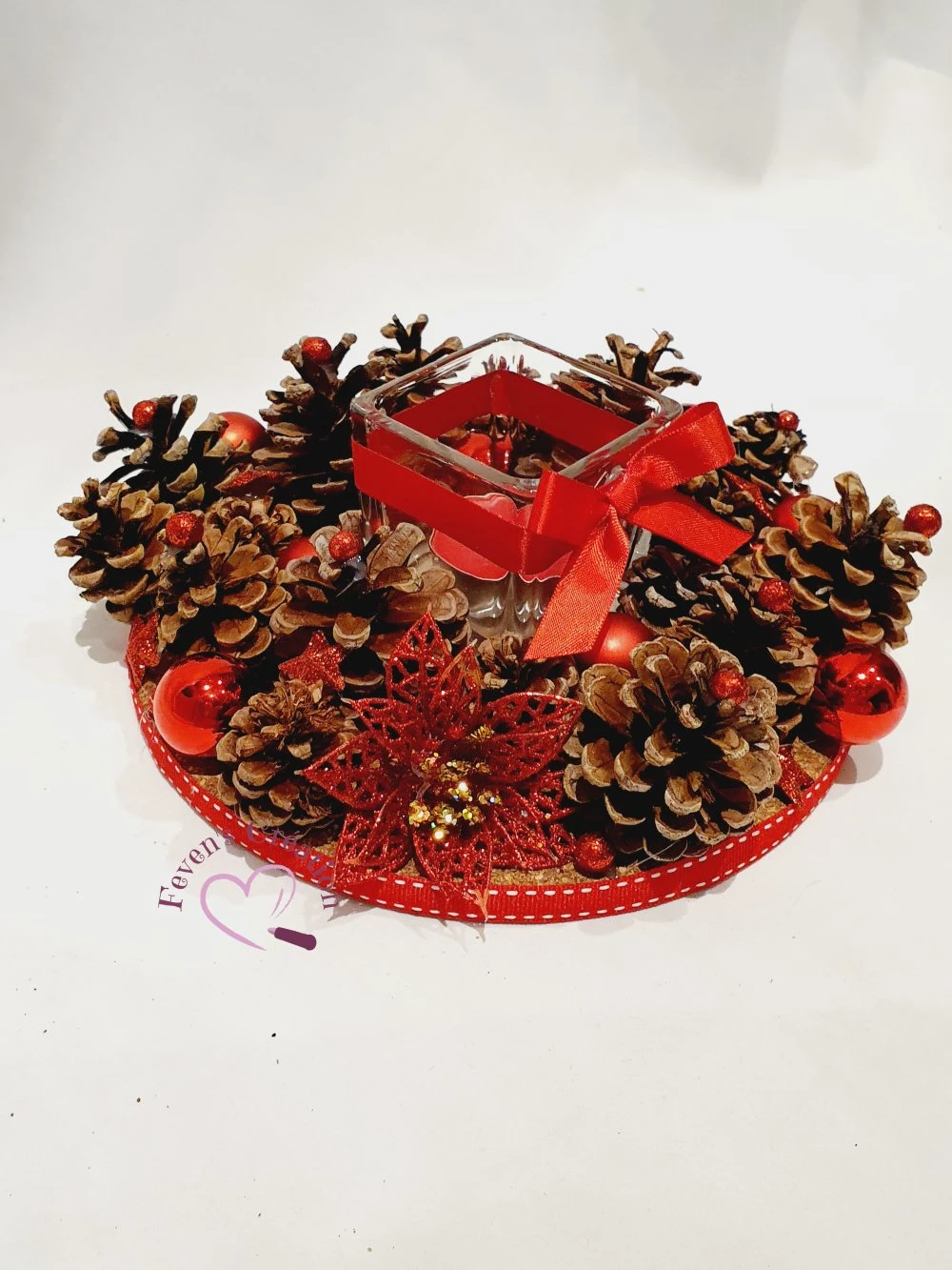 Centre De Table Noël - Jour De L'an / Décoration De Table Ou Autre Avec Bougeoir - Pomme De Pin Et Boules Et Bonhomme De Neige 3 Centre De Table Noël - Jour De L'an / Décoration De Table Ou Autre Avec Bougeoir - Pomme De Pin Et Boules Et Bonhomme De Neige – Image 3