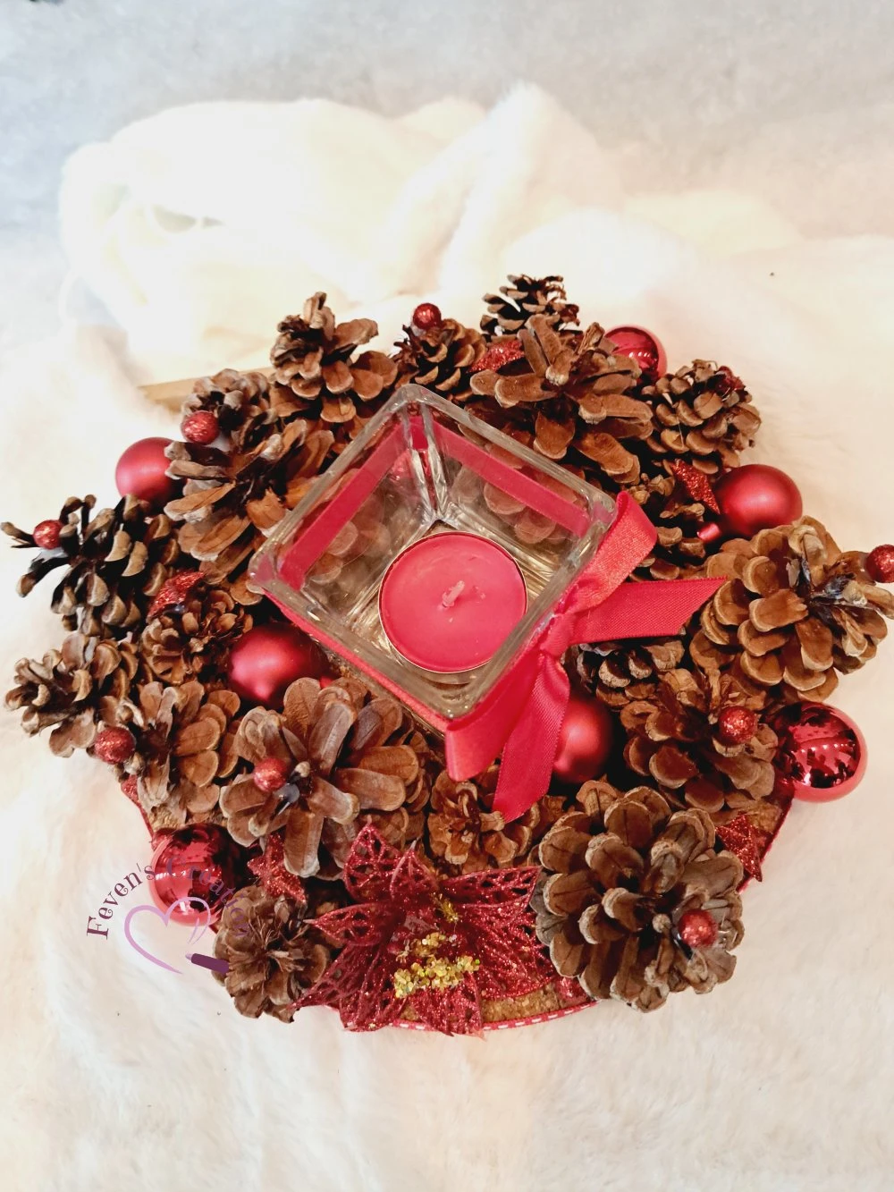 Centre De Table Noël - Jour De L'an / Décoration De Table Ou Autre Avec Bougeoir - Pomme De Pin Et Boules Et Bonhomme De Neige 6 Centre De Table Noël - Jour De L'an / Décoration De Table Ou Autre Avec Bougeoir - Pomme De Pin Et Boules Et Bonhomme De Neige – Image 6