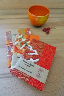 Carnet De Note A6, Cahier D'écriture Ligné, Reliure Papier Japonais Vague Rouge, Idée Petit Cadeau De Noël, Journal Intime Voyage Japon