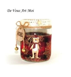 Photophore Noël Verre Bois Décoration Lumineuse Thème Noël Fait Main Ourson Noël Artisanal
