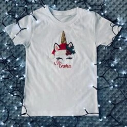 T-shirt Enfant Brodé & Personnalisé Licorne De Noël