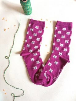 Chaussettes, Chat, Gris, Taille 36-41, Prune, Petit Cadeau, Noël, Anniversaire, Cadeau Maîtresse, Animal, Fête Des Mères