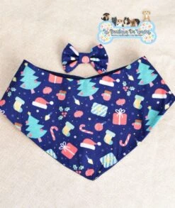 Bandana Marine Motif Noël Pour Chien & Chat Avec Noeud Assorti