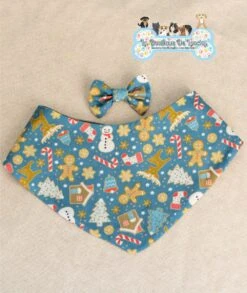 Bandana Vert émeraude Motif Noël Pour Chien & Chat / Avec Noeud Assorti