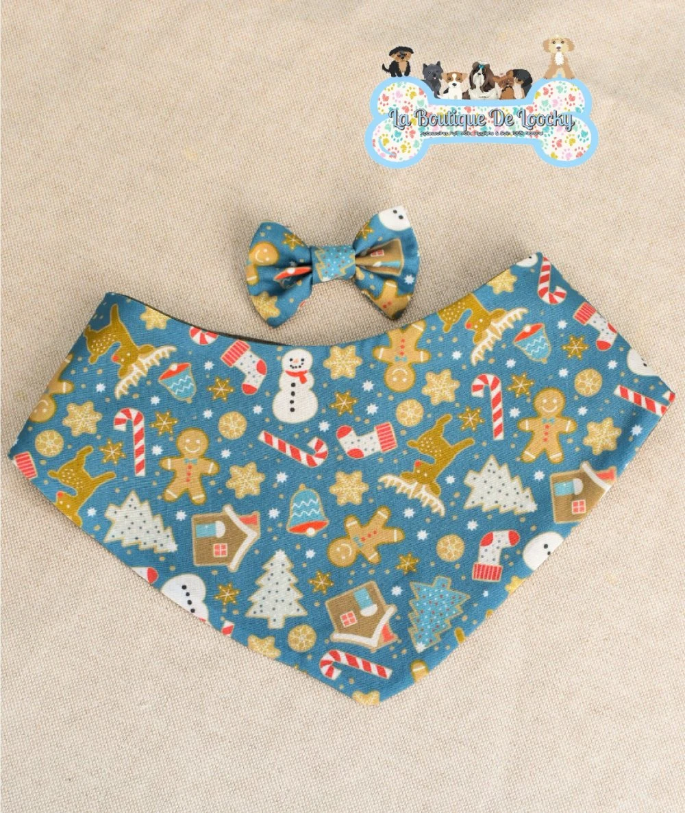 Bandana Vert émeraude Motif Noël Pour Chien & Chat / Avec Noeud Assorti 1 Bandana Vert émeraude Motif Noël Pour Chien & Chat / Avec Noeud Assorti