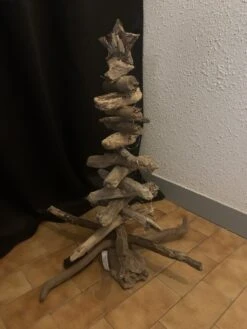 Sapin De Noël En Bois Flotté 73 Cm Et Guirlande Lumineuse