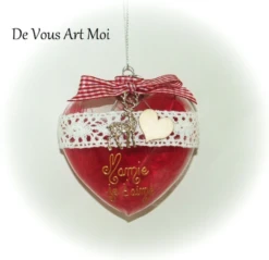 Boule Noël Coeur Mamie,boule Noël Grand Mère Personnalisée,fait Main Artisanale Verre