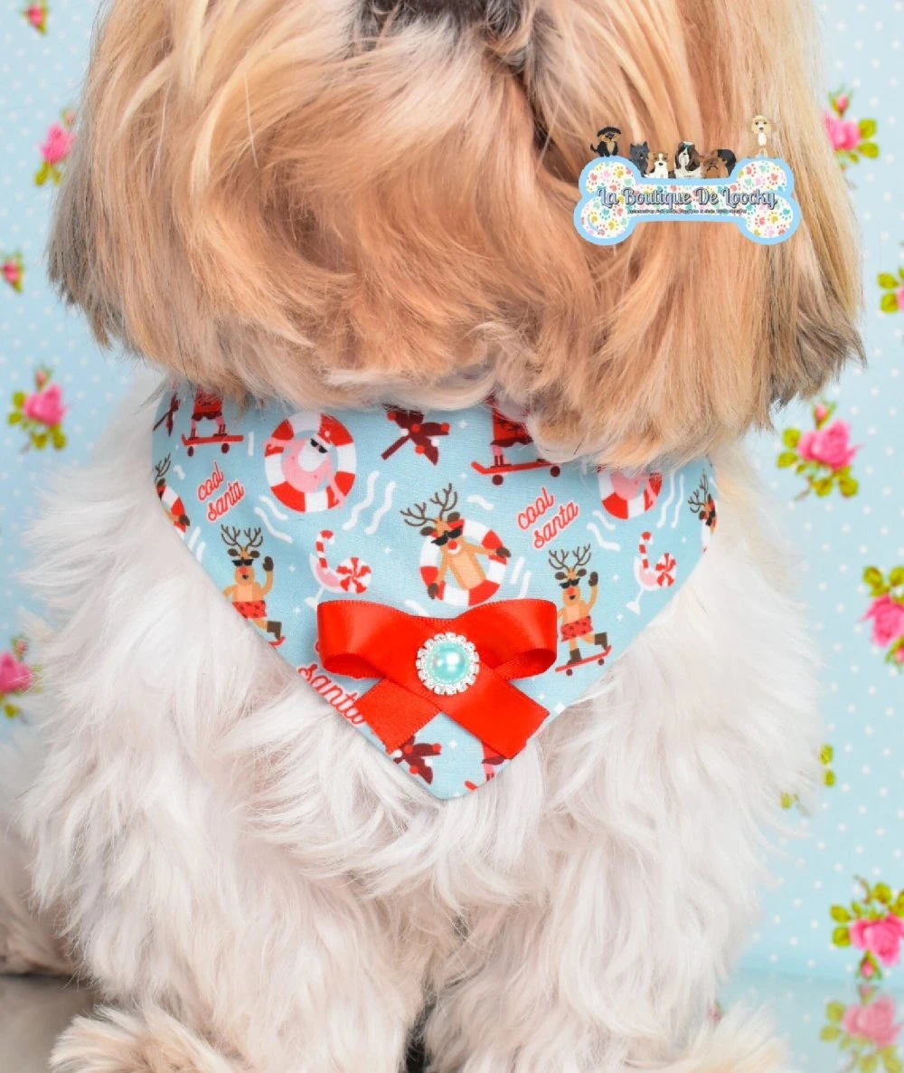Bandana Bleu Ciel Noël Avec Strass Pour Chien & Chat / Avec Noeud Assorti 1 Bandana Bleu Ciel Noël Avec Strass Pour Chien & Chat / Avec Noeud Assorti