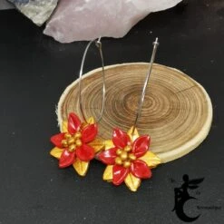 Boucles D'oreilles Créoles Poinsettias Rouge Et Or - Un Bijou Artisanal Pour Noël -Papeterie Boutique 3977637 boucles d oreilles creoles poinsettias rouge et or un bij 3