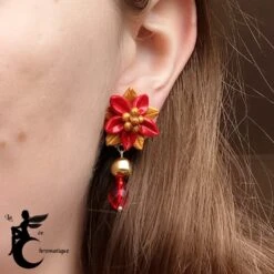 Boucles D'oreilles Clips Poinsettias Rouge Et Or - Un Bijou Artisanal Pour Noël -Papeterie Boutique 3977641 boucles d oreilles clips poinsettias rouge et or un bijou 4