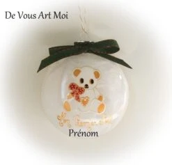 Boule Mon Premier Noël Personnalisée,boule Noël Prénom Enfant,noël Boule Ourson Blanc,peinte Main