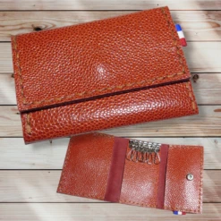 3 En 1 !! Grand Porte Clé Mousqueton + Porte Carte + Billet En Cuir Véritable Idéal Cadeau Noël Anniversaire Fête