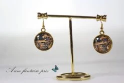 Boucle D'oreille Doré Cabochon Thème Noël