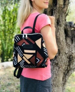 Sac à Dos Femme Bogolan Tissu Africain Wax Indien Tribal Ethnique Géométrique Sac Indien Orange Rouge Noir Jaune Cadeau Noël Femme