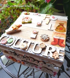 Boîte à Couture En Bois Noël, Décoration De Noël En Fimo, Idée Cadeau Fait Main, Boîte à Ouvrage