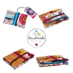 Portefeuille Femme Simili Cuir Camel Avec Tissu Fleurs Ethnique Rouge, Porte Cartes Cuir Et Tissu, Cadeau Femme Noël