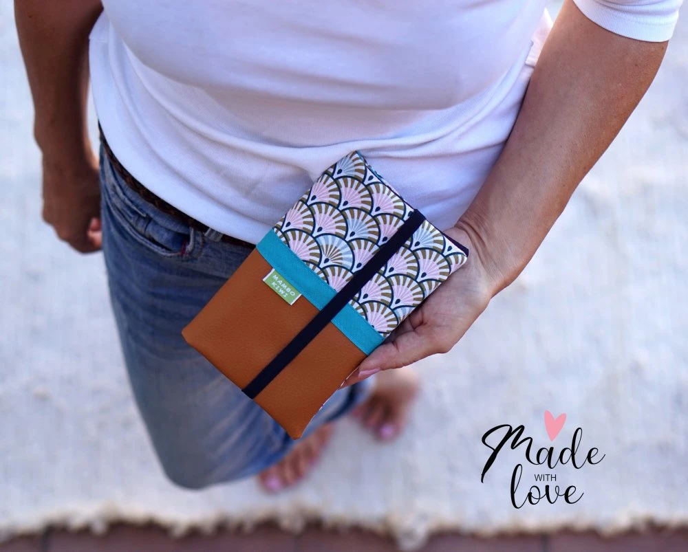 Portefeuille Femme Cuir Caramel Tissu Japonais, Portefeuille Chéquier Cuir Avec élastique, Cadeau Femme Noël 1 Portefeuille Femme Cuir Caramel Tissu Japonais, Portefeuille Chéquier Cuir Avec élastique, Cadeau Femme Noël