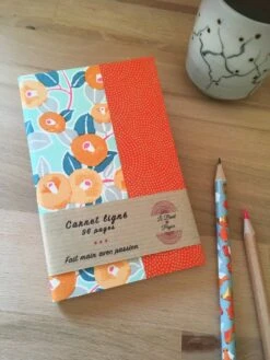 Carnet De Note Ligné A6, Cahier De Poche Papier Japonais Pivoine Orange Et Menthe, Journal De Voyage Japon, Cadeau Noël Pour Elle