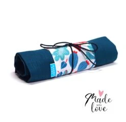 Trousse à Rouler Crayons Et Pinceaux Maquillage En Lin Turquoise Tissu Fleurs, Trousse Maquillage, Cadeau Noël Femme