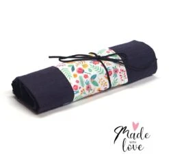 Trousse à Rouler Crayons Et Pinceaux Maquillage En Lin Gris Tissu Fleurs, Trousse Maquillage, Cadeau Noël Femme