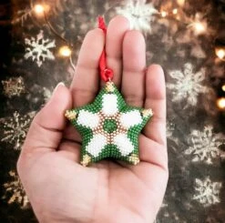 Etoile De Noël à Suspendre, Motif Bougies, Tissée à La Main