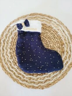 Botte De Noël Personnalisée, Chaussette De Noël Personnalisable En Double Gaze à Pois Dorés