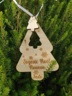 Boule De Noël Sapin Personnalisée Cadeau Nounou, Suspension De Noël Gravure Sur Bois