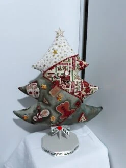 Sapin En Patch Décoration De Noël Coton Patch Vert,, Rouge, Or Devant Et Dos Feuille Or H 37 X L 32 Fait Main