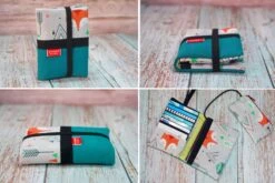 Portefeuille Original Femme Tissu Renard, Porte Cartes Tissu Cuir Turquoise, Cadeau Femme Noël Personnalisable