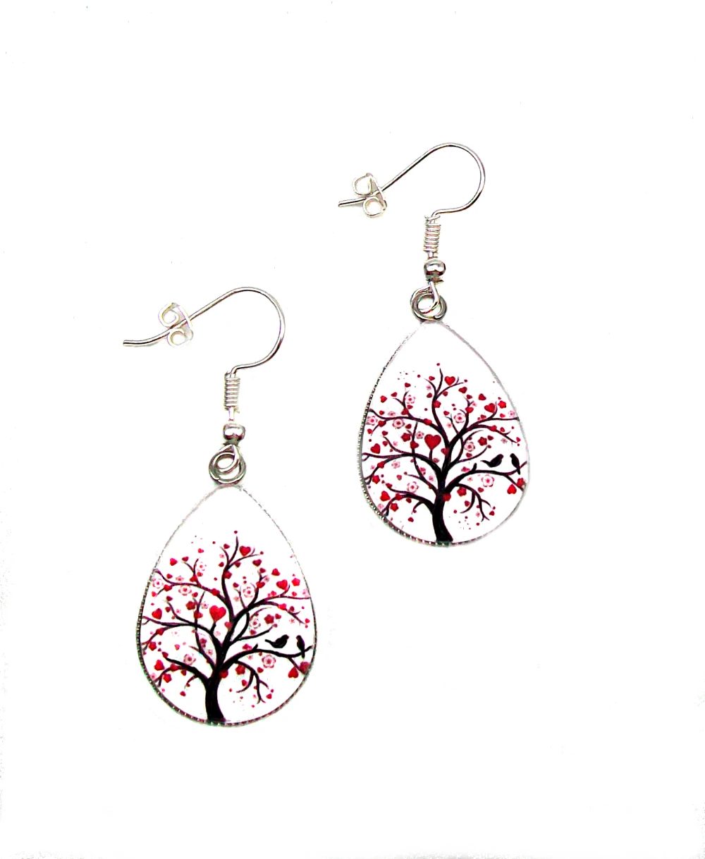 Boucles D'oreilles Cabochon + Coffret * Arbre Coeurs * Oiseaux, Arbre De Vie, Pendantes, Gouttes, Idées Cadeaux, Noël 2 Boucles D'oreilles Cabochon + Coffret * Arbre Coeurs * Oiseaux, Arbre De Vie, Pendantes, Gouttes, Idées Cadeaux, Noël – Image 2