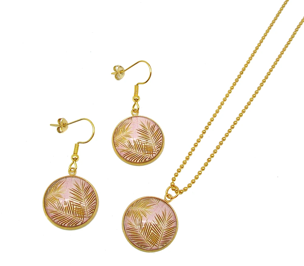 Boucles D'oreilles Et Collier * Palme D'or * Rose, Doré, Bijoux Femme, Fantaisie, Parure, Idée Cadeau, Noël, Anniversaire 1 Boucles D'oreilles Et Collier * Palme D'or * Rose, Doré, Bijoux Femme, Fantaisie, Parure, Idée Cadeau, Noël, Anniversaire