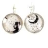 Boucles D'oreilles, Cabochon * étoiles Et Lune *gris, Noir , Pendantes, Dépareillées Noël