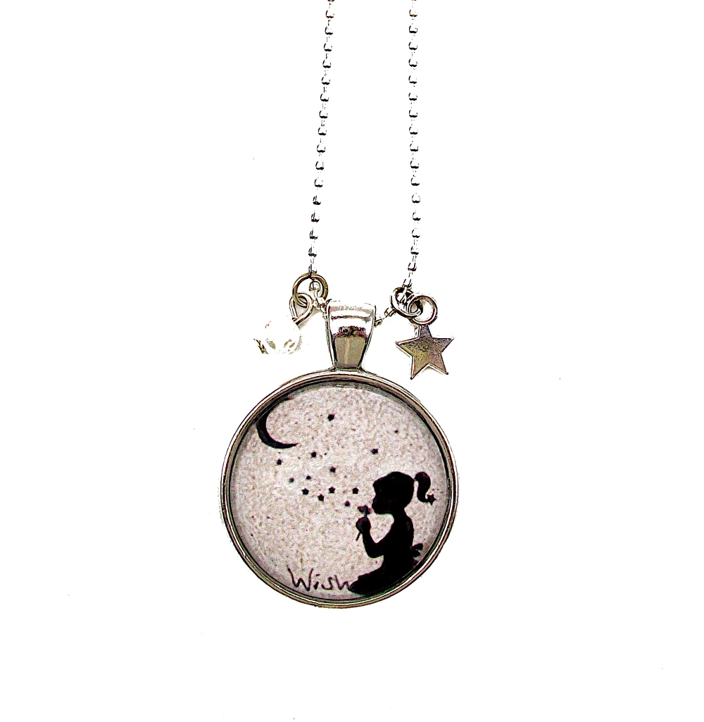 Collier, Pendentif, Cabochon * Poussières D'étoiles * étoiles, Lune, Gris ,noir, Fantaisie, Idée Cadeau, Noël 2 Collier, Pendentif, Cabochon * Poussières D'étoiles * étoiles, Lune, Gris ,noir, Fantaisie, Idée Cadeau, Noël – Image 2