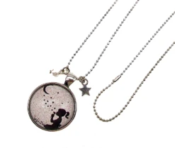 Collier, Pendentif, Cabochon * Poussières D'étoiles * étoiles, Lune, Gris ,noir, Fantaisie, Idée Cadeau, Noël