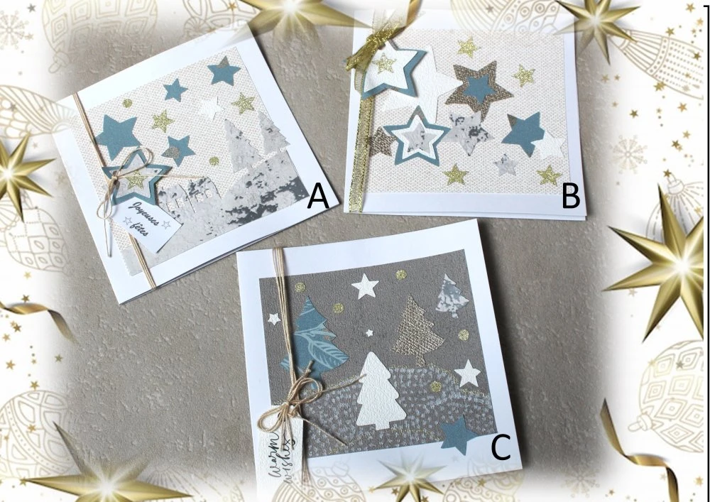 Cartes Noël Fait Main Bleu Doré, Carte De Vœux, Carte Originale X3 1 Cartes Noël Fait Main Bleu Doré, Carte De Vœux, Carte Originale X3