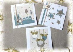 Carte Noël Fait Main Bleu Doré, Carte De Vœux, Carte Originale Version 2 X3