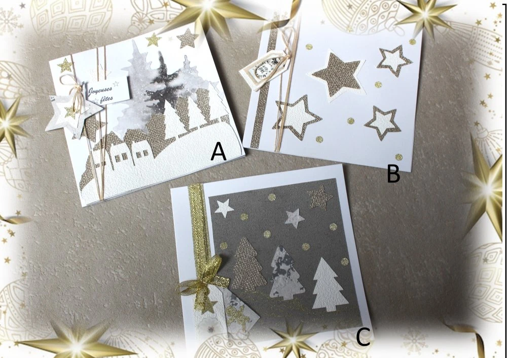 Cartes Noël Fait Main Beige Doré, Carte De Vœux, Carte Originale Version 2 X3 1 Cartes Noël Fait Main Beige Doré, Carte De Vœux, Carte Originale Version 2 X3