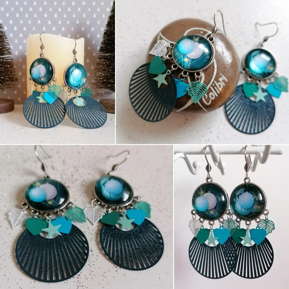 Boucles D'oreilles Boules De Noël Bleues 2 Boucles D'oreilles Boules De Noël Bleues – Image 2