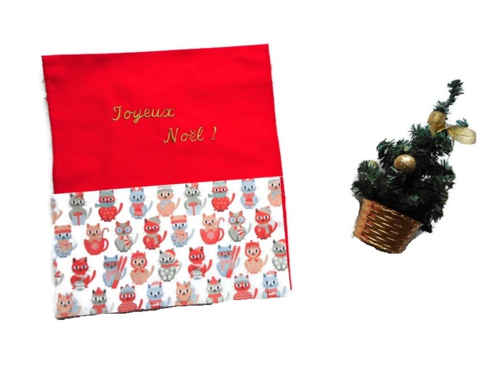 Emballage Cadeau En Coton, Sac Pour Chat, Prénom Brodé, "joyeux Noël + Nom", Coton Chats De Noël, Pochon Cadeau 1 Emballage Cadeau En Coton, Sac Pour Chat, Prénom Brodé, "joyeux Noël + Nom", Coton Chats De Noël, Pochon Cadeau