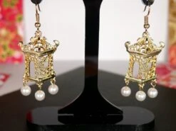 Bijoux Japonais Boucles D'oreilles, Pagode Métal Doré Cadeau Nouvel An Chinois, Bijoux Porte-bonheur Lucky Charm, Noël, 2023