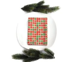 4 Serviettes De Table Noël, Carrés Rouges Et Verts Etoiles En Coton, Décoration Table Noël