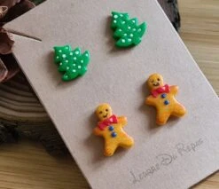Lot De Deux Paires De Puces De Noël / Sapins Et Bonhomme En Pain D'épices / Bijoux En Fimo -Papeterie Boutique 4408805 lot de deux paires de puces de noel sapins et bonhomme en 2