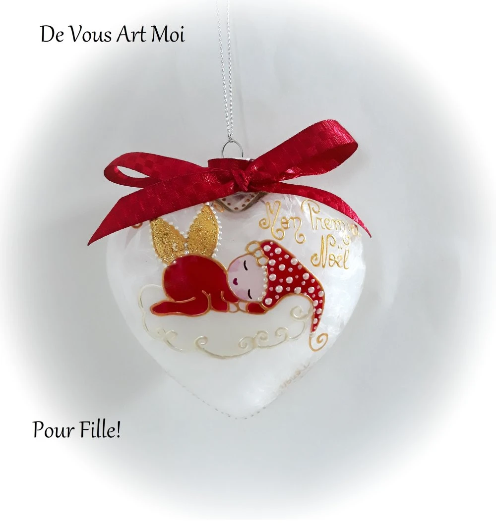 Boule De Noël Mon Premier Noël Personnalisée Bébé Fille Efle Lutine Fait Main 2 Boule De Noël Mon Premier Noël Personnalisée Bébé Fille Efle Lutine Fait Main – Image 2