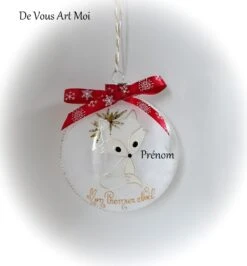 Boule De Noël Mon Premier Noël Prénom Personnalisée Renard Blanc Fait Main Artisanale